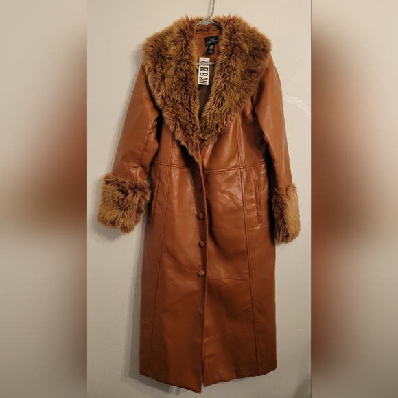 Urban Outfitters Jackets & Coats | Glam Faux Fur Faux Leather Brown Trench Coat - Picture 6 of 7